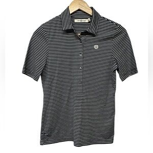 TORY BURCH SPORT Striped Mercerized Cotton Polo Shirt in Navy
Size Small